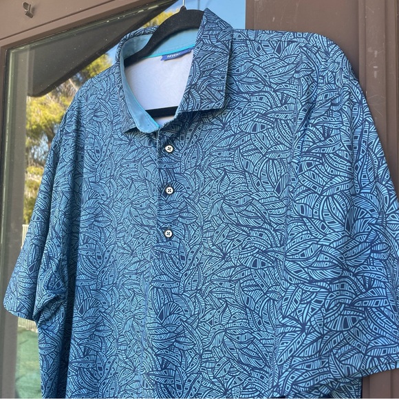 Devereux Navy Blue / Light Blue Geo Leafy Print Golf Polo XL - Picture 4 of 10